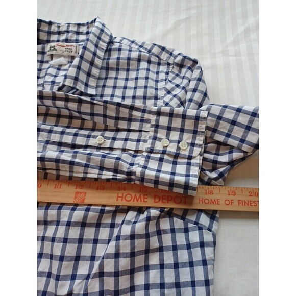 J. Crew x Thomas Mason navy gingham shirt womens 2 classic preppy buttonup flaw - Picture 8 of 9